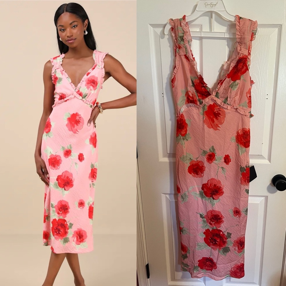 Lulus Floral Pink Ruffle Dress